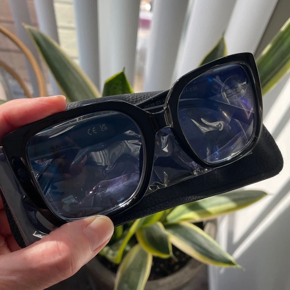 NEW 2.5 black frame readers blue light lens OVERSIZED soft bridge spring wbag